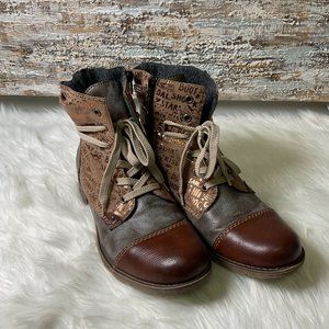 Rieker Womens Brown Leather Round Toe Lace Up Ankle Combat Boots Size US 10